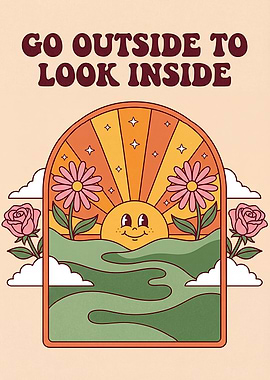 Retro Sun and Flowers Poster