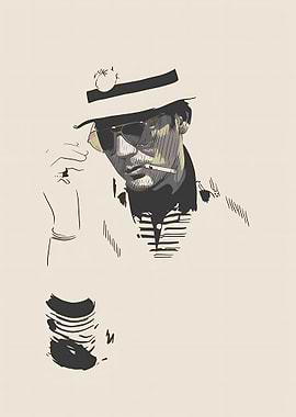 Man in Hat Smoking Cigarette