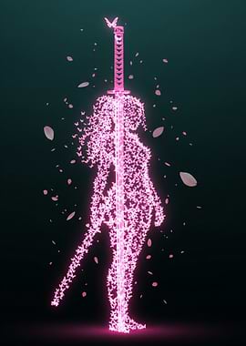 Pink Butterfly Samurai Silhouette