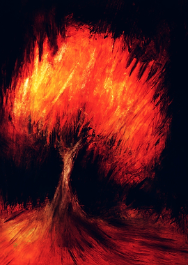 Fiery Tree Abstract Painting
