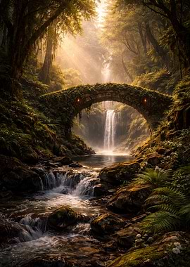 Enchanted Forest Bridge and Waterfall