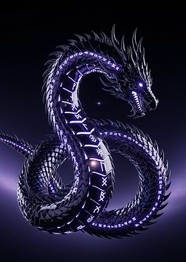 Dark Dragon with Glowing Runes