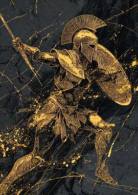 Spartan Warrior Spear Shield Drawing