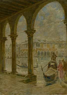 Venetian Canal Scene with Gondolas