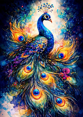 Vibrant Watercolor Peacock