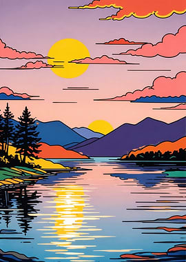 Vibrant Sunset Over a Serene Lake
