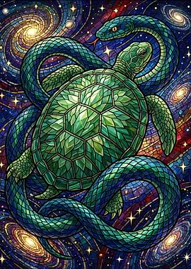 Cosmic Turtle and Snake Mosaic