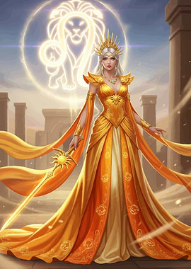 Golden Goddess with Lion Symbol
