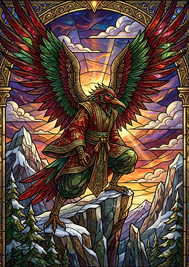 Stained Glass Phoenix Warrior