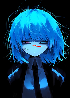 Anime Character with Blue Hair and Red Scar