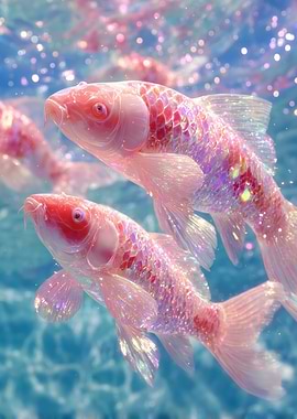 Sparkling Pink Koi Fish Underwater