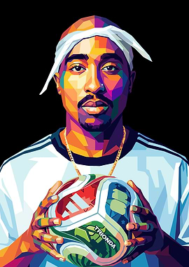 Tupac Shakur holding a soccer ball