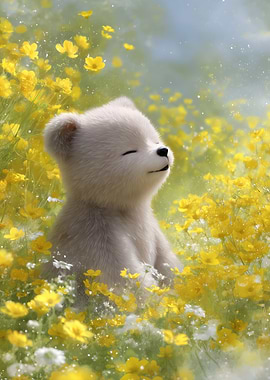 Cute Bear in Yellow Flowers