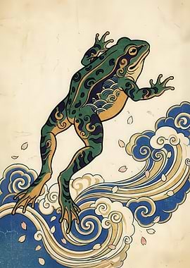Frog Jumping Over Waves