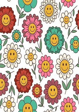 Retro Smiley Flower Pattern