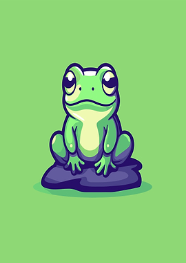 Cute cartoon frog sitting on a rock
