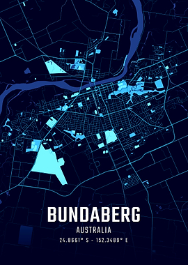 Bundaberg Australia Midnight City Map