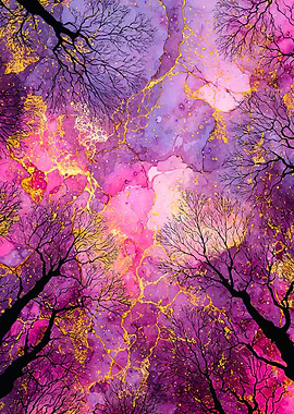 Purple Pink Forest Gold Veins