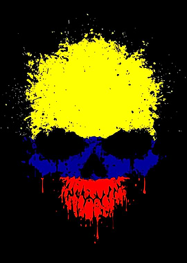 Colombian Flag Skull Splatter Art