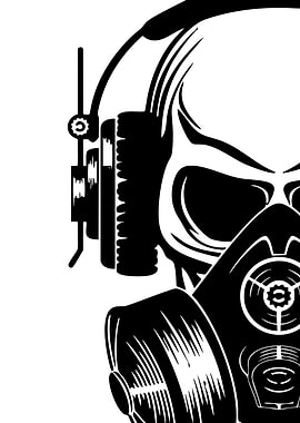 Skull with Headphones and Gas Mask