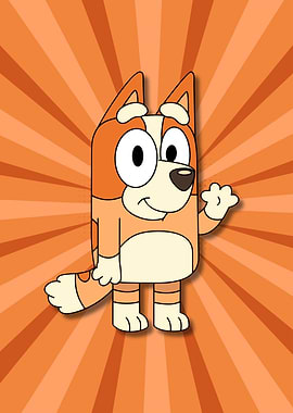 Bluey character on orange background