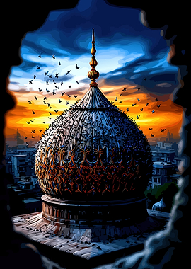 Dome with Birds at Sunset