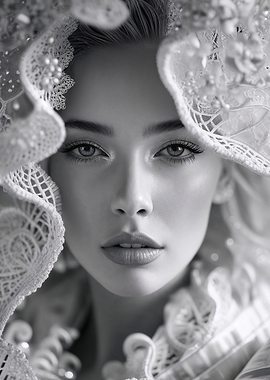 Elegant Woman in Lace Veil