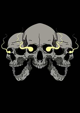 Three Skulls with Glowing Eyes