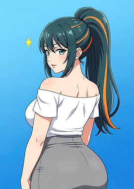 Anime girl in off-shoulder top and skirt