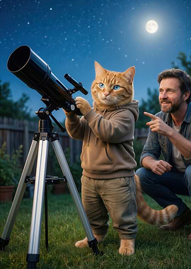 Cat and Man Stargazing