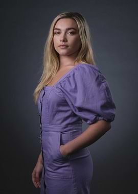 Florence Pugh in a purple dress