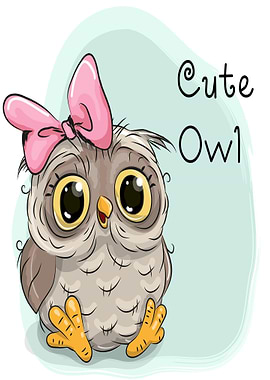 Cute cartoon owl with pink bow