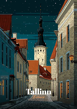 Tallinn Estonia Cityscape at Night