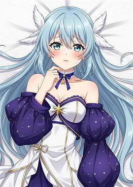 Anime Girl with Blue Hair and Star Dress