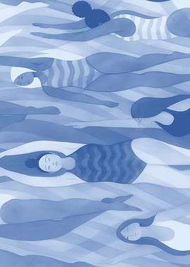 Women Swimming in Blue Water