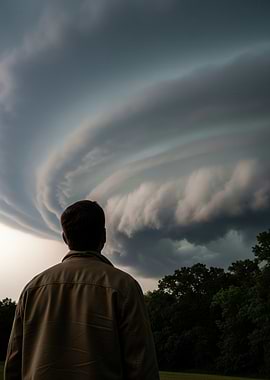 Man watches a dramatic storm cloud formation