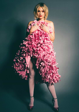 Olivia Holt in Pink Ruffled Dress