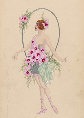 Art Deco Fashion Illustration with Orchids