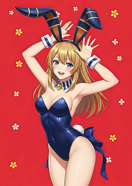 Anime Bunny Girl in Blue Leotard