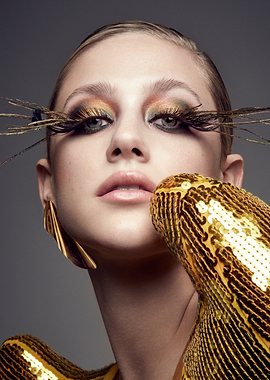 Glamorous Lili Reinhart with Feather Lashes and Sequins