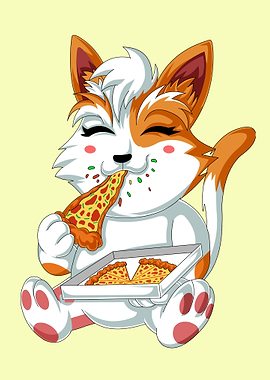 Cute Cat Eating Pizza