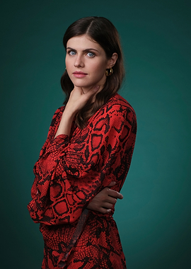 Alexandra Daddario Red Snake Print Dress