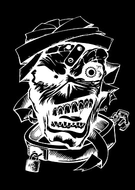 Horror Skull with Hat and Lock