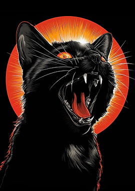 Fierce Black Cat with Glowing Eyes