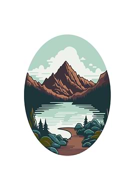 Mountain Lake Landscape Illustration
