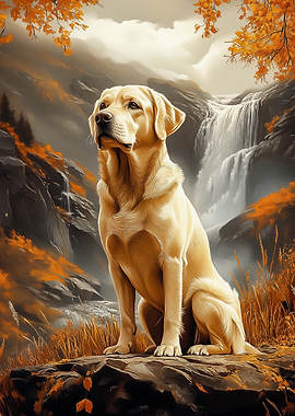 Labrador Retriever by Waterfall