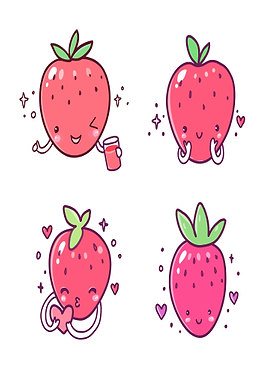 Cute Kawaii Strawberries with Hearts