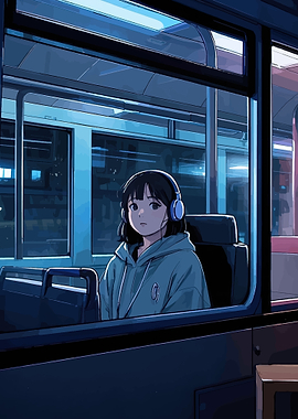 Girl with headphones on a bus