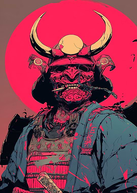 Samurai Warrior with Red Mask