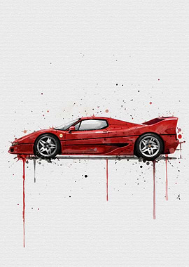 Watercolor Ferrari F50 Rosso Barchetta